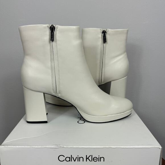 New Calvin Klein Uda Bootie in Ivory Leather Women's Size 10 - Picture 7 of 9